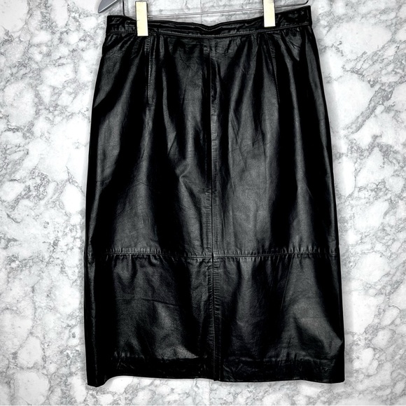 ⭐️ WEST BAY Black 90s LEATHER Pencil Midi Skirt Women’s Medium - Picture 2 of 10